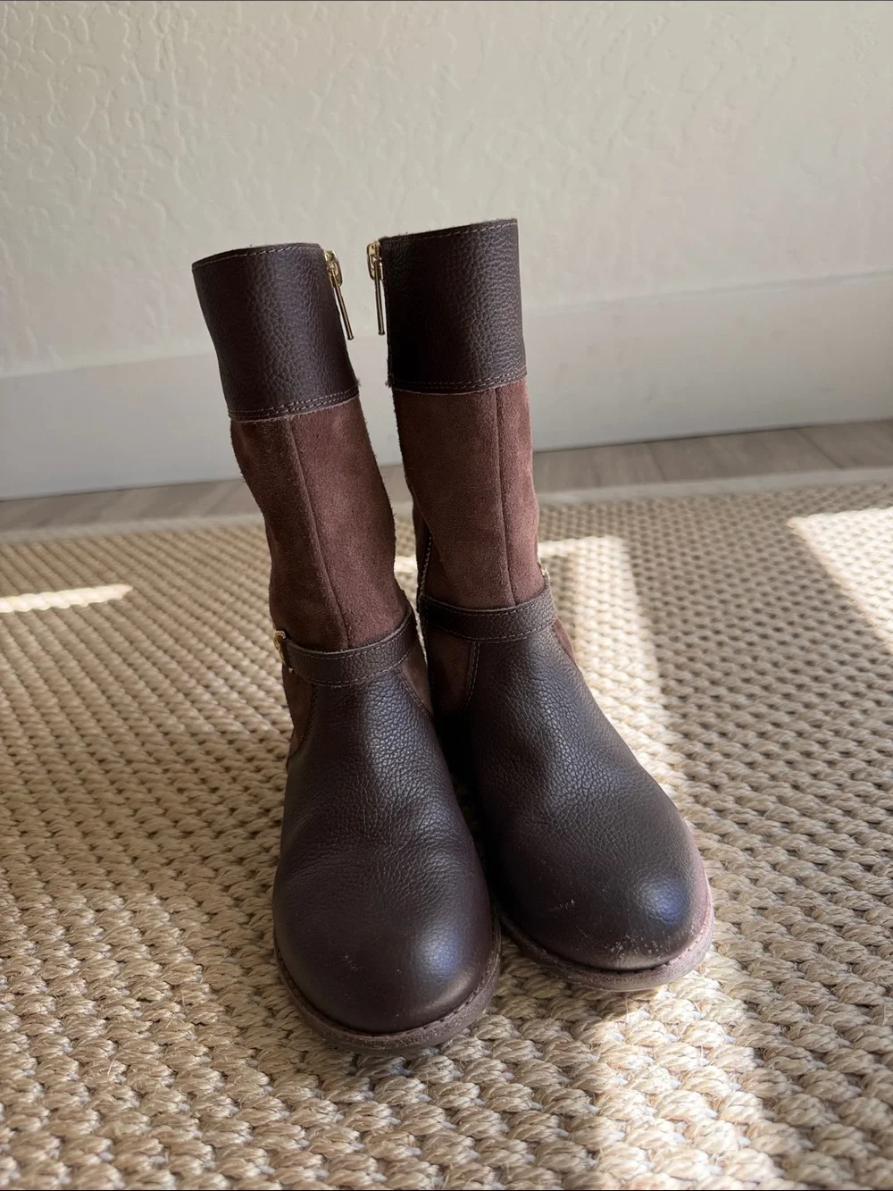 Janie and Jack Riding Boots Brown Leather & Suede Mid-Calf Boots size 12